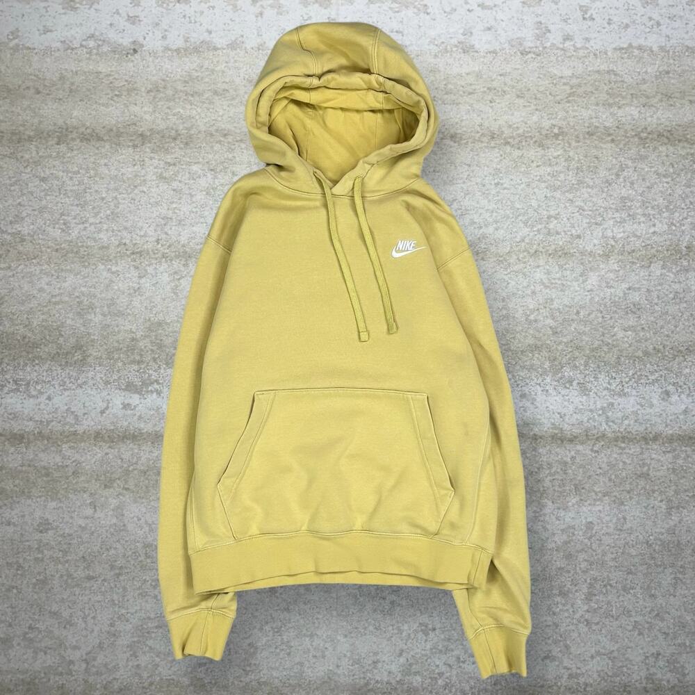 Vintage Y2K Nike Hoodie Mens S Yellow White Swoosh Cotton Pullover